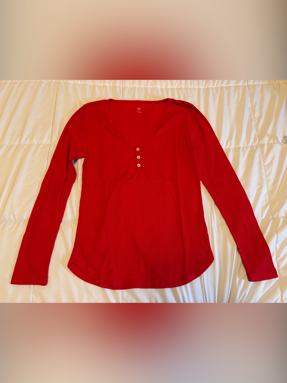 GAP Red Long Sleeve Henley Ribbed Top